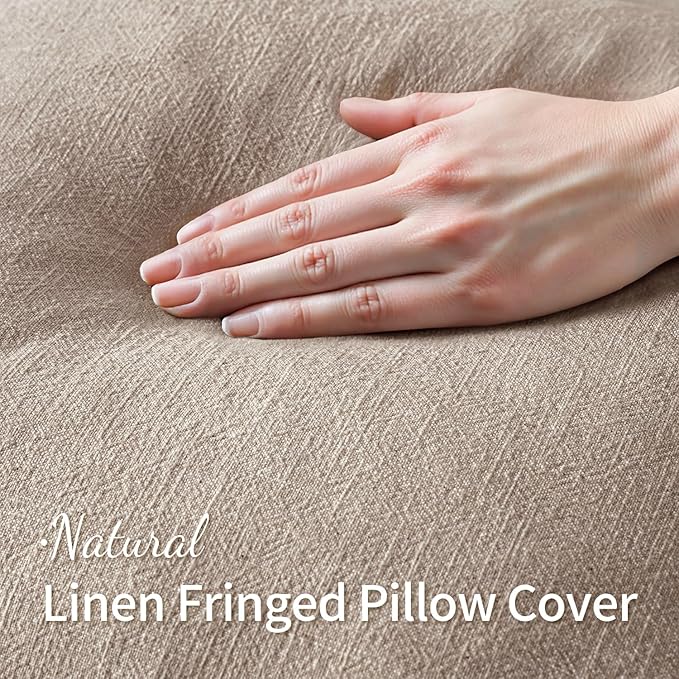MIULEE Decorative Throw Pillow Covers Neutral Linen Fringe Throw Pillows Set of - Image 3