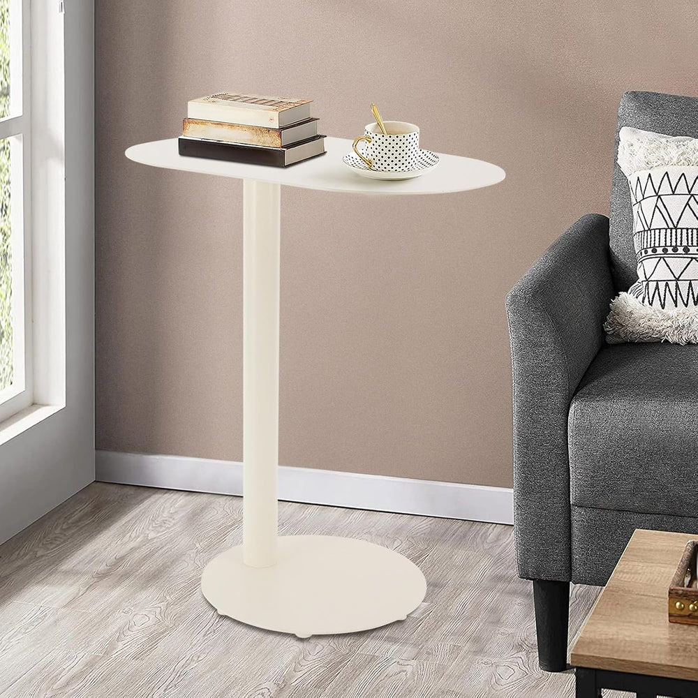 C-Shaped Side Table, Metal Coffee and Bedside Table, Small Cream White End Ta...