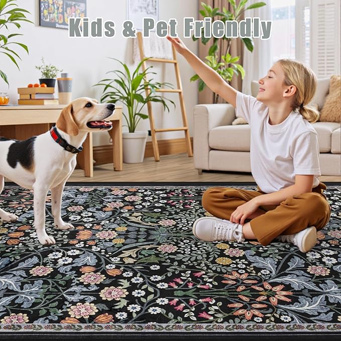 8x10 Area Rugs for Living Room: Floral Washable Rug Vintage Large Soft Boho - Image 7