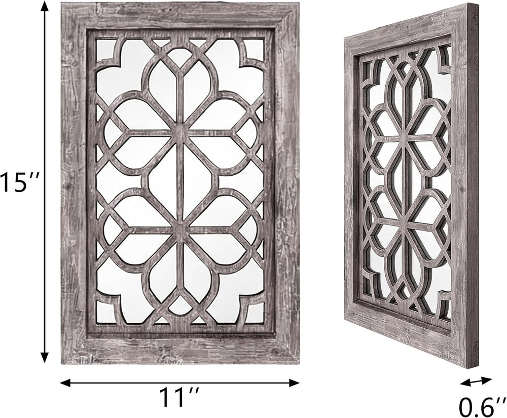 Set of 2 11x15 Inch Rectangular Shatterproof Brown Decorative Wall Mirrors, B...