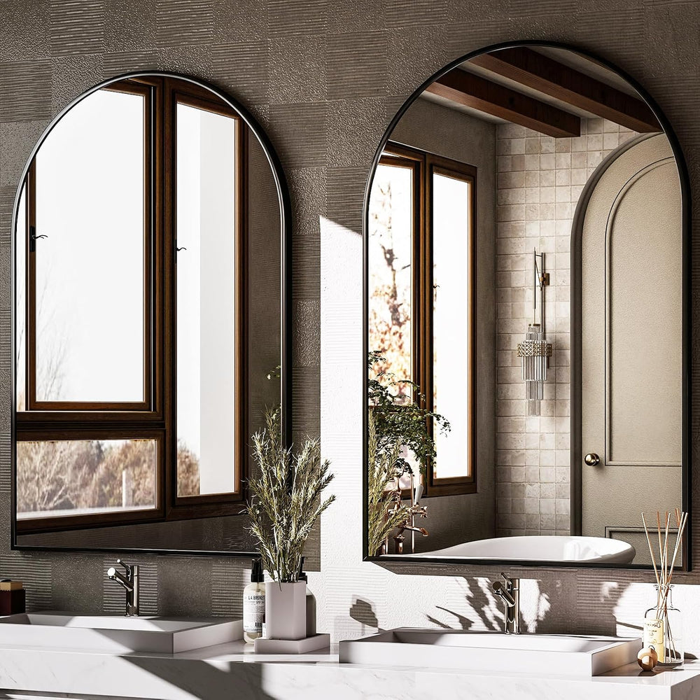 HARRITPURE 20"x30" Arched Bathroom Mirror Wall Mounted Black Arch M...
