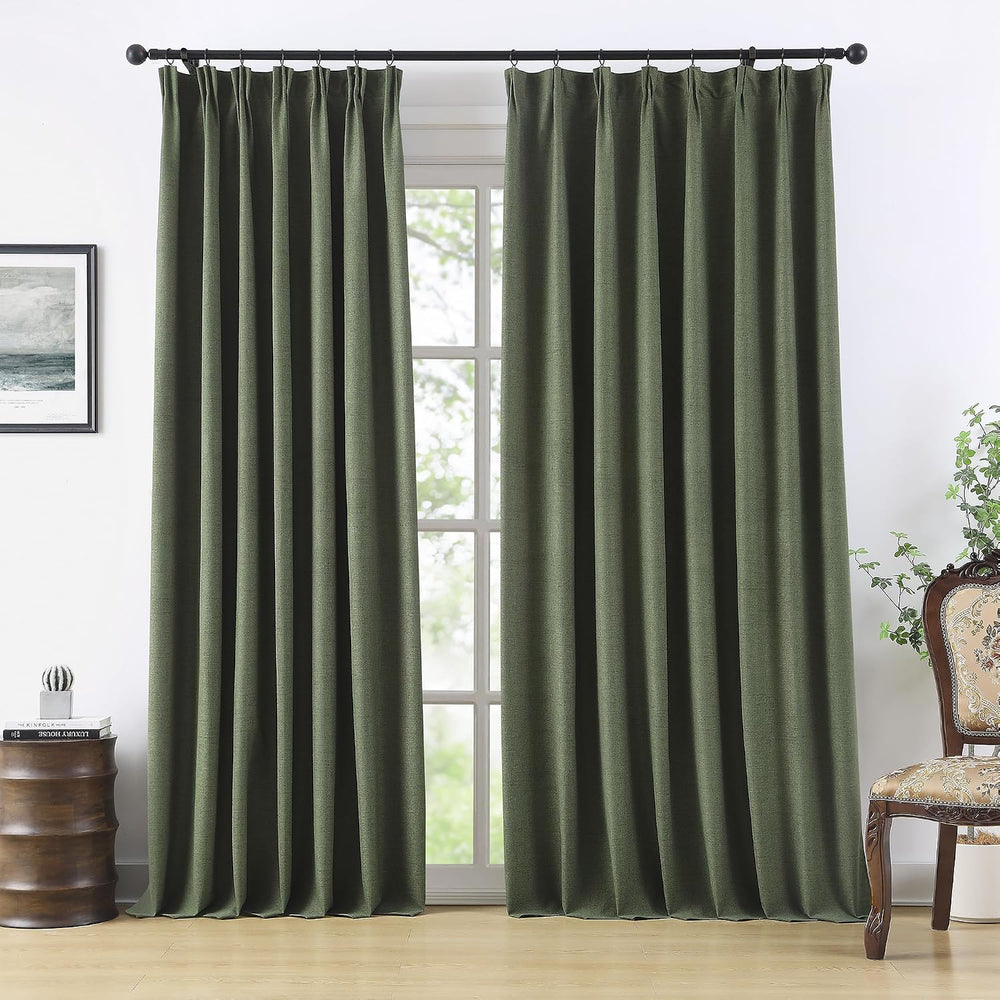 RAIN CITY Extra Wide Linen Blackout Curtains & Drapes with Hooks 70 in Wi...