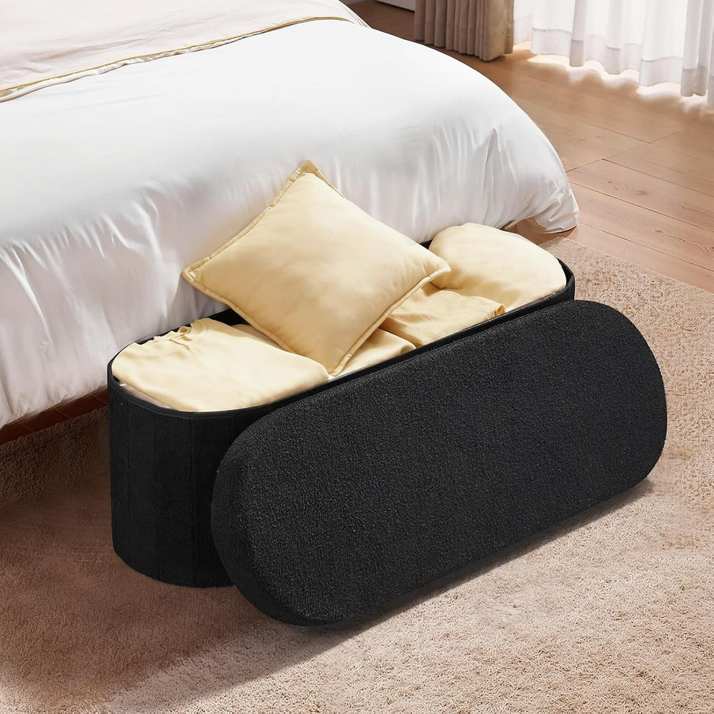 VEVOR Oval Storage Ottoman Bench, Foldable Teddy Fleece End of Bed Bench, Fol...