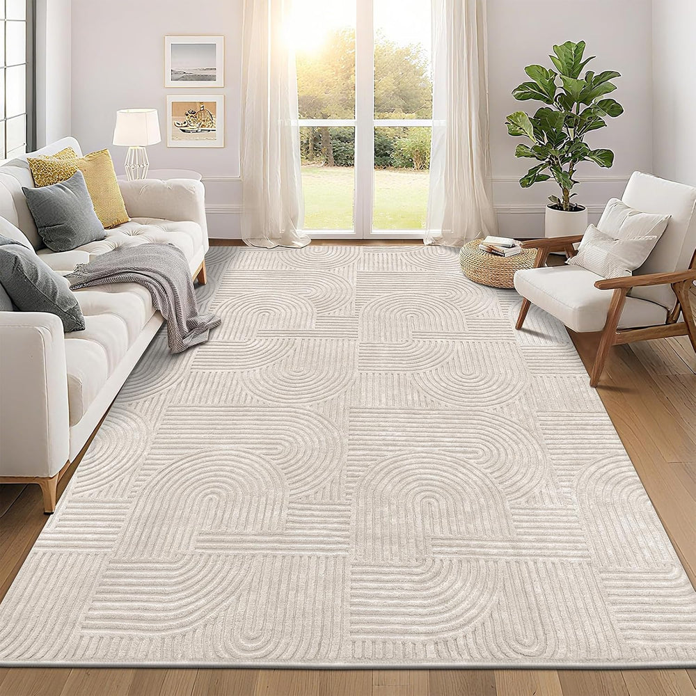 Pauwer 8x10 Area Rugs for Living Room, Modern Non Slip Washable Rug, Beige