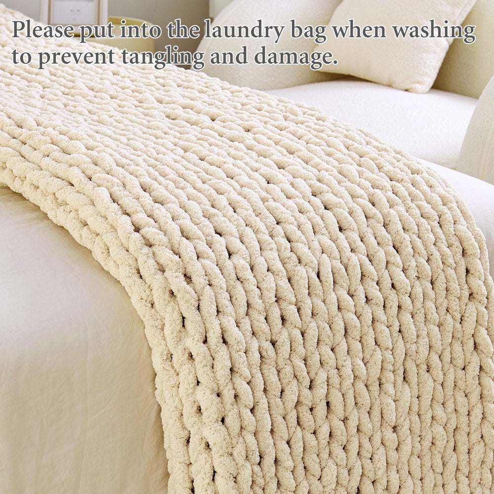 Chunky Knit Blanket Throw for Couch, 51"x63" Chunky Yarn Knitted Bl...