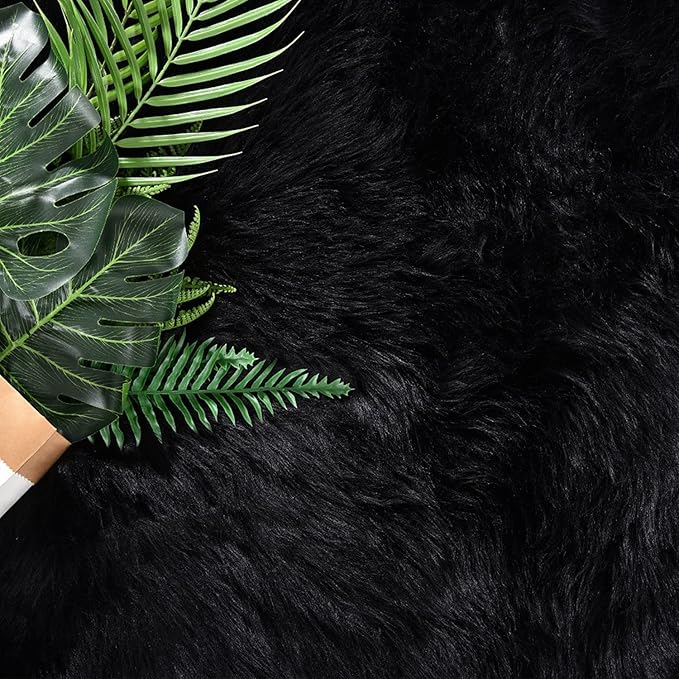 Latepis Black Rugs for Bedroom 3x5 Throw Rug Shag Washable Faux Fur Sheepskin - Image 5