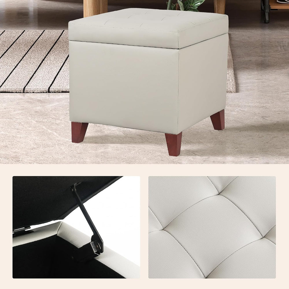 Leather Ottoman with Storage Beige-Grey Square Storage Ottoman | 18" Squ...