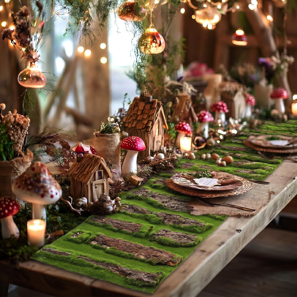 1 Pcs Fake Moss Bark Table Runner Halloween Enchanted Forest