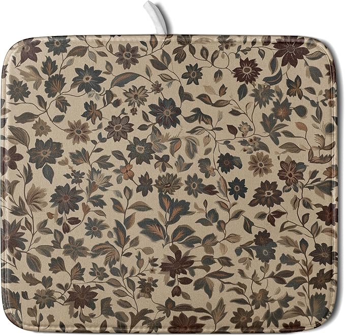 Giwawa 16"x18" Vintage Floral Decorative Dish Drying Mat- Rustic Boho Flowers by Giwawa
