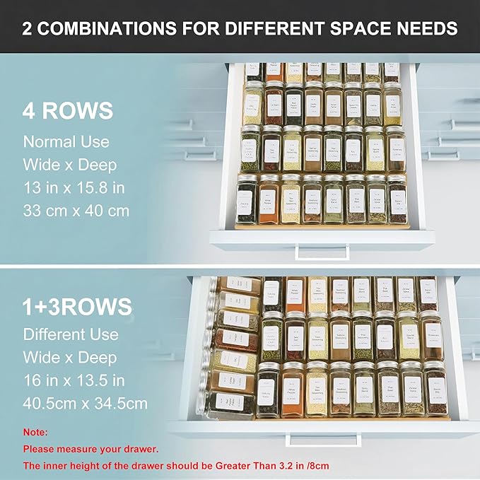 Spice Drawer Organizer with 28 Spice Jars and 216 Labels, Non-slip Rubber - Image 7