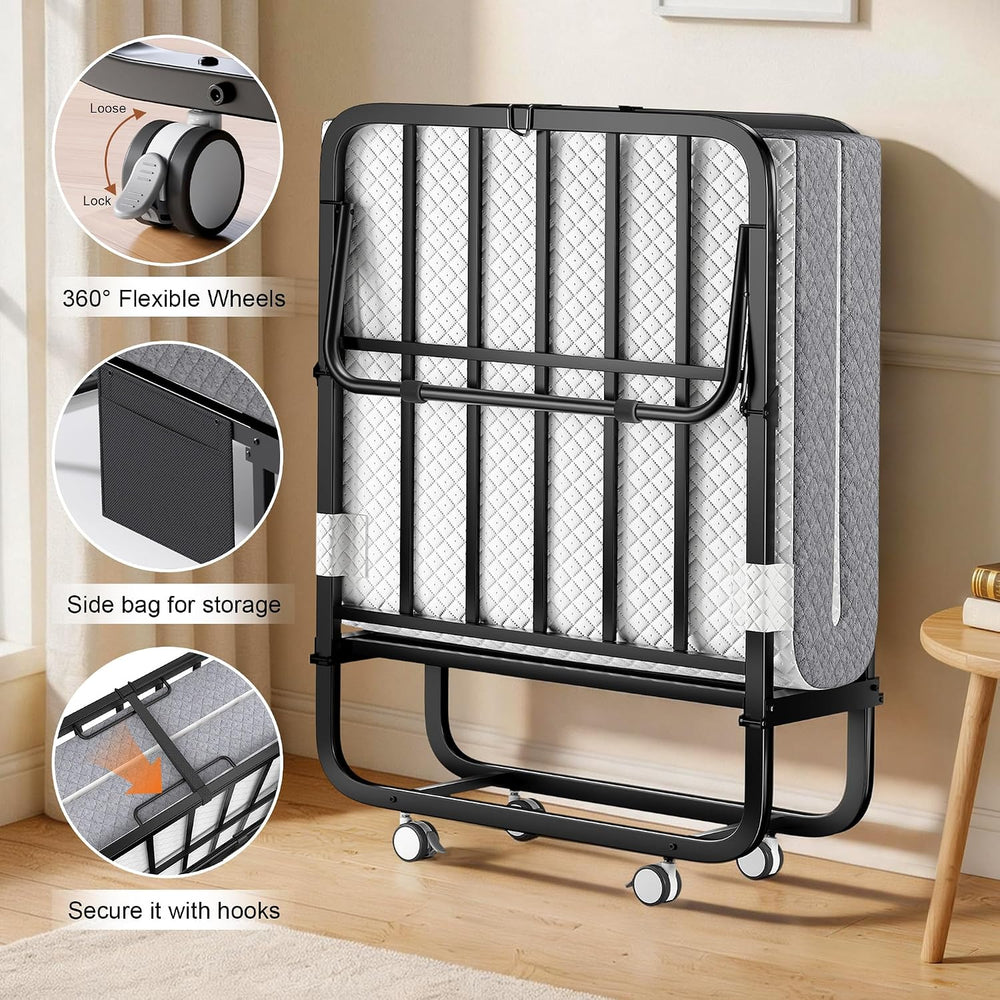 Decofy Folding Bed with Memory Foam Mattress Portable Rollaway Guest Beds on ...