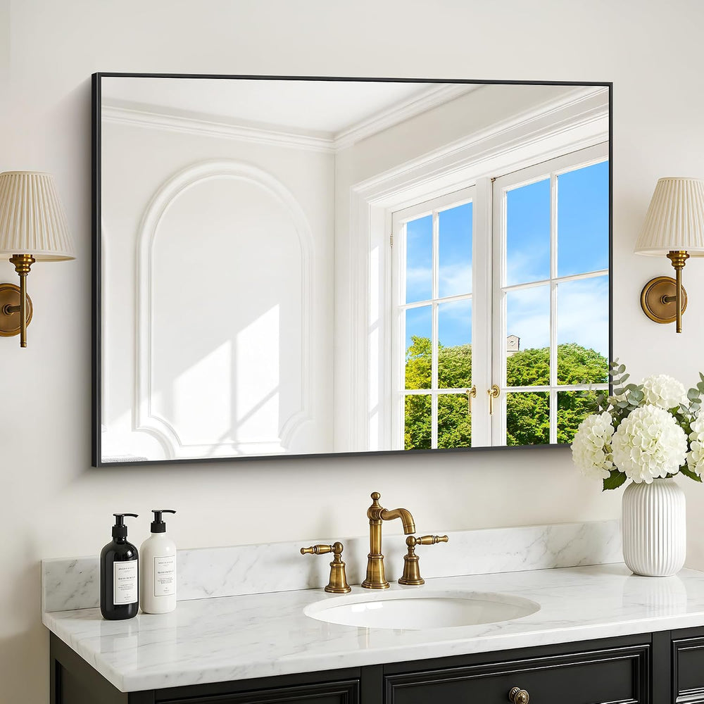 Black Bathroom Mirror for Wall, 30x40 Inch Rectangle Mirrors with Metal Frame...