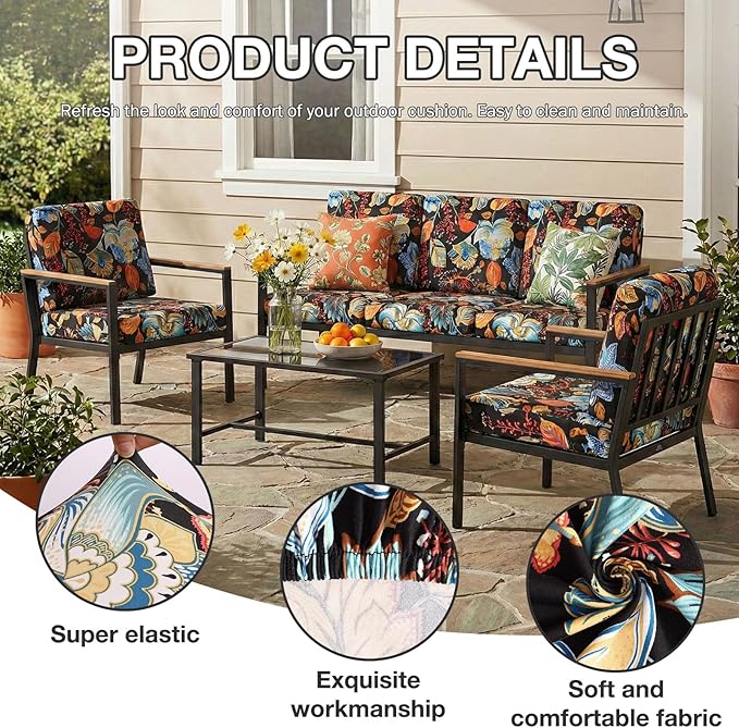 hyha 4Pcs Patio Cushion Covers, Stretch Outdoor Couch Cushion Covers Replacement - Image 3
