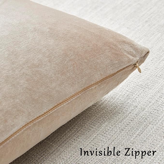 GIGIZAZA Beige Velvet Pillow Covers: Pack of 2 Super Soft Throw Pillows Solid - Image 5