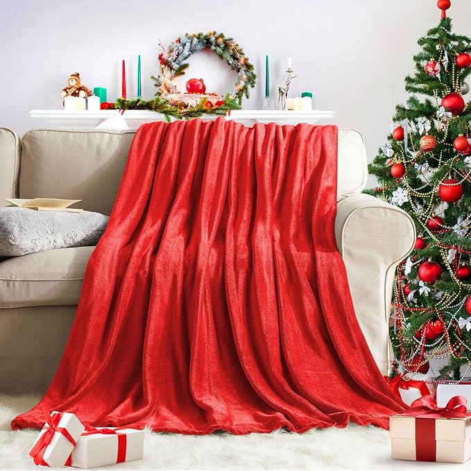 KMUSET Super Soft Throw Blanket Premium Silky Flannel Fleece Twin Red by COZYBLANKETHappyHomeLife