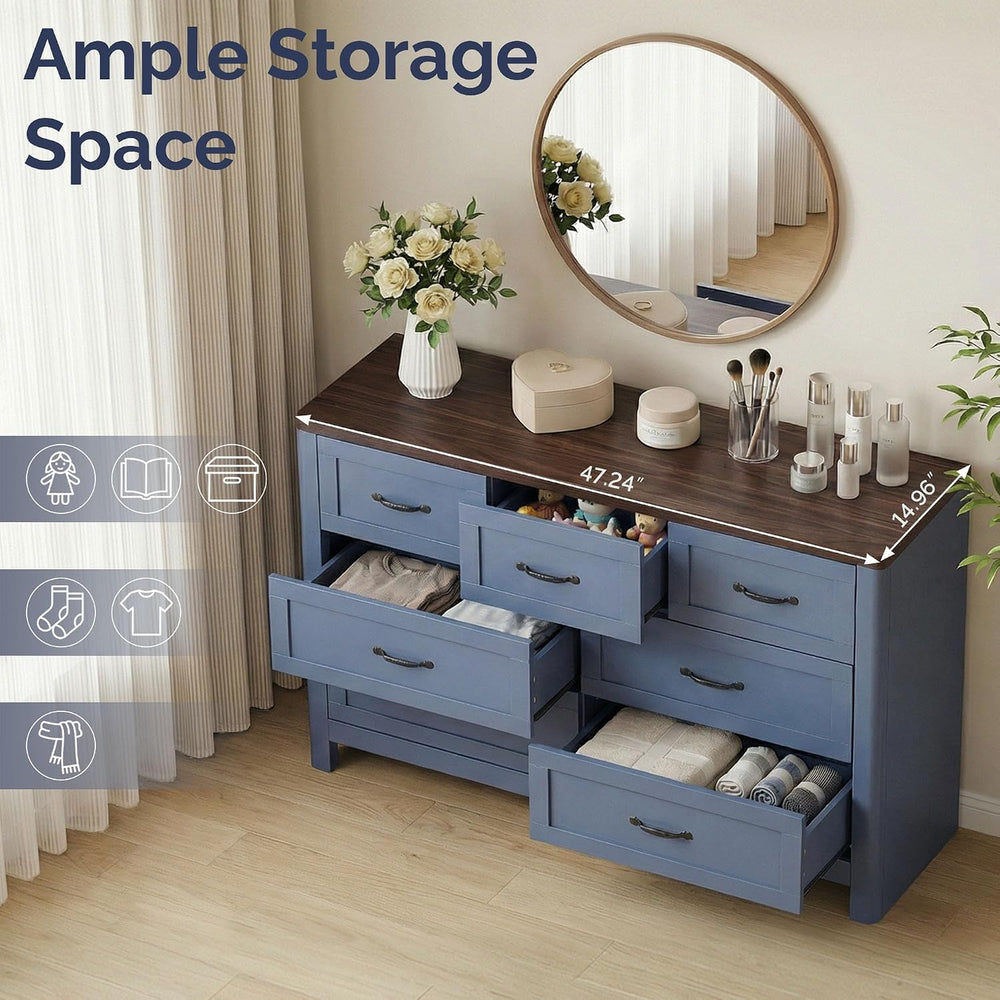 Farmhouse 7 Drawer Dresser for Bedroom, 47" Wide Modern Chest of Drawers