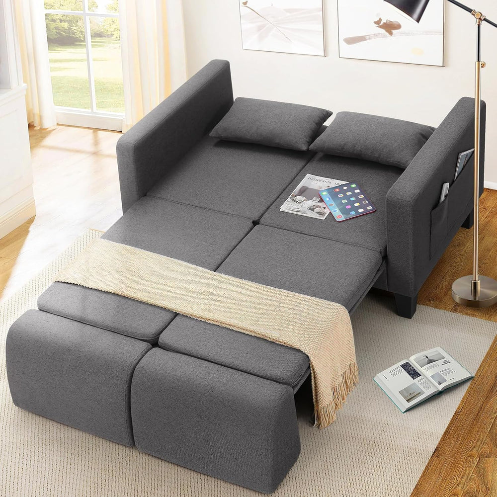 6-in-1 Convertible Sofa Bed, 58" Loveseat Sleeper Sofas, Gray