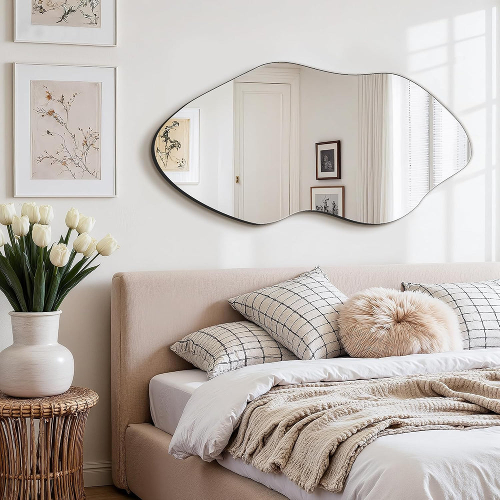 FICTOR Irregular Asymmetrical Wall Mirror, 36" x 19" Modern Decorat...