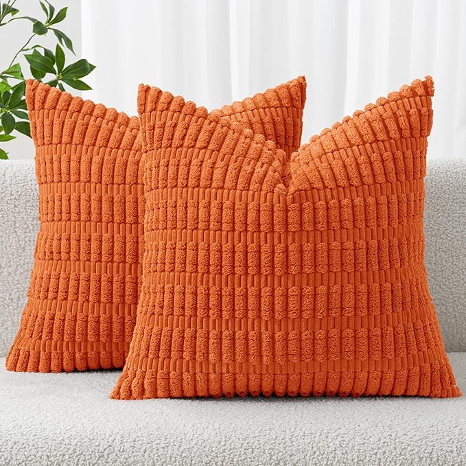 MIULEE Pack of 2 Orange Corduroy Decorative Pillow Covers 16x16 Inch Soft Boho by MIULEE