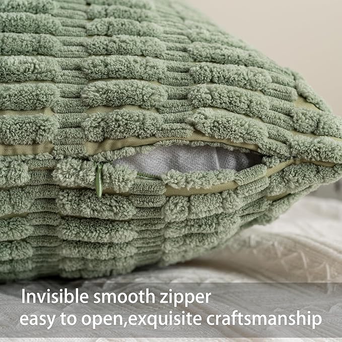 Pack of 2 Christmas Green Corduroy Decorative Throw Pillow Covers 18x18 - Image 2