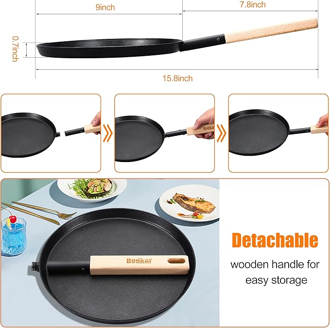 bodkar Frying Pan Skillet 8-inch Flat Griddle Pan, Lightweight Small Grill Pan - Image 5