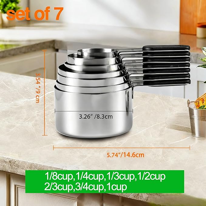 Magnetic Handles 7 Piece Stainless Steel Measuring Cups, Kitchen Gadgets - Image 8