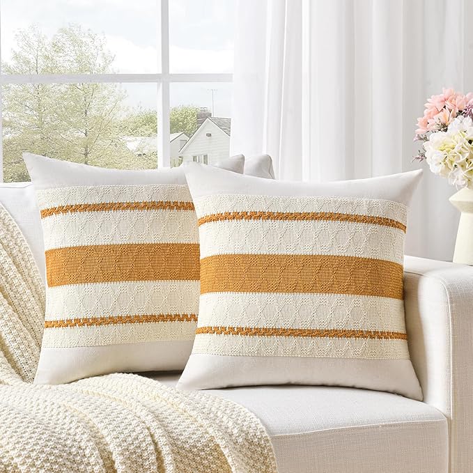 Fancy Homi Set of 1 Mustard Yellow Fall Decorative Throw Pillow Cover 16x16 Inch - Image 2