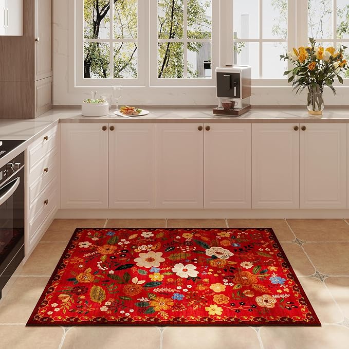 Rugcomf Door Mat Indoor Entrance 2x3 Rug Machine Washable Boho Floral Small - Image 5