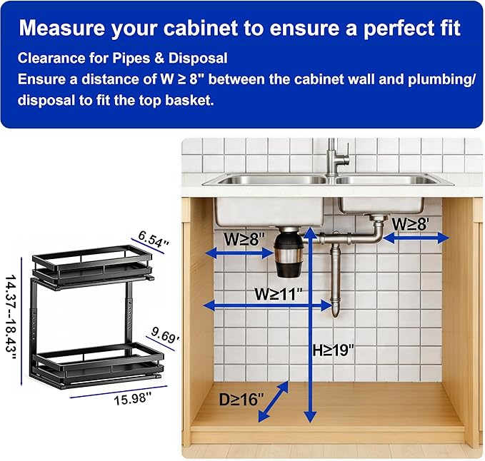 Under Sink Organizer, Dual-Rail Ball-Bearing, Under Kitchen Sink Organizer - Image 2