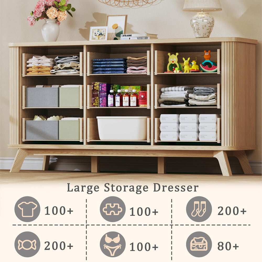 Fluted 9 Drawers Dresser, 60" Mid Century Modern & Chests of Drawers...