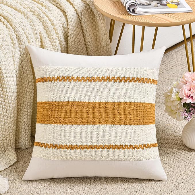 Fancy Homi Set of 1 Mustard Yellow Fall Decorative Throw Pillow Cover 16x16 Inch by Fancy+Homi