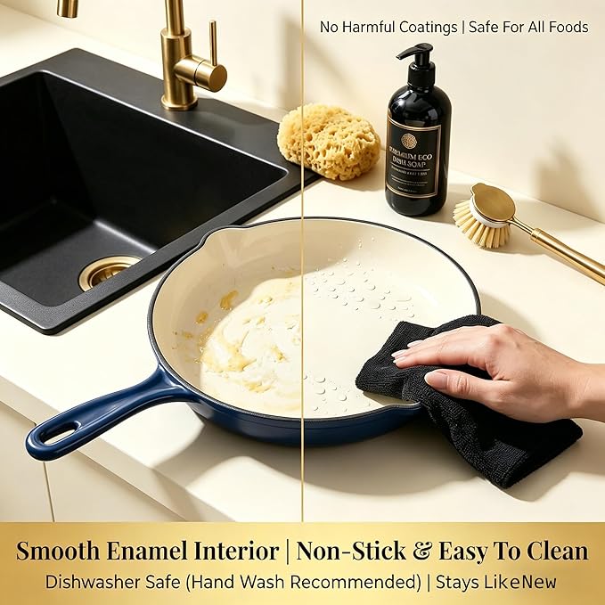 QuliMetal Enameled Cast Iron Cookware Set, 4-Piece Pots and Pans Set