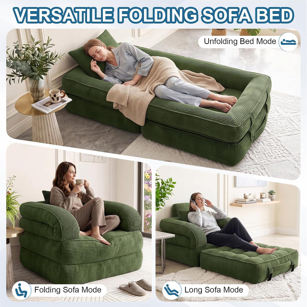 Folding Sofa Bed, 3-in-1 Convertible Sleeper Chair Bed with Pillow