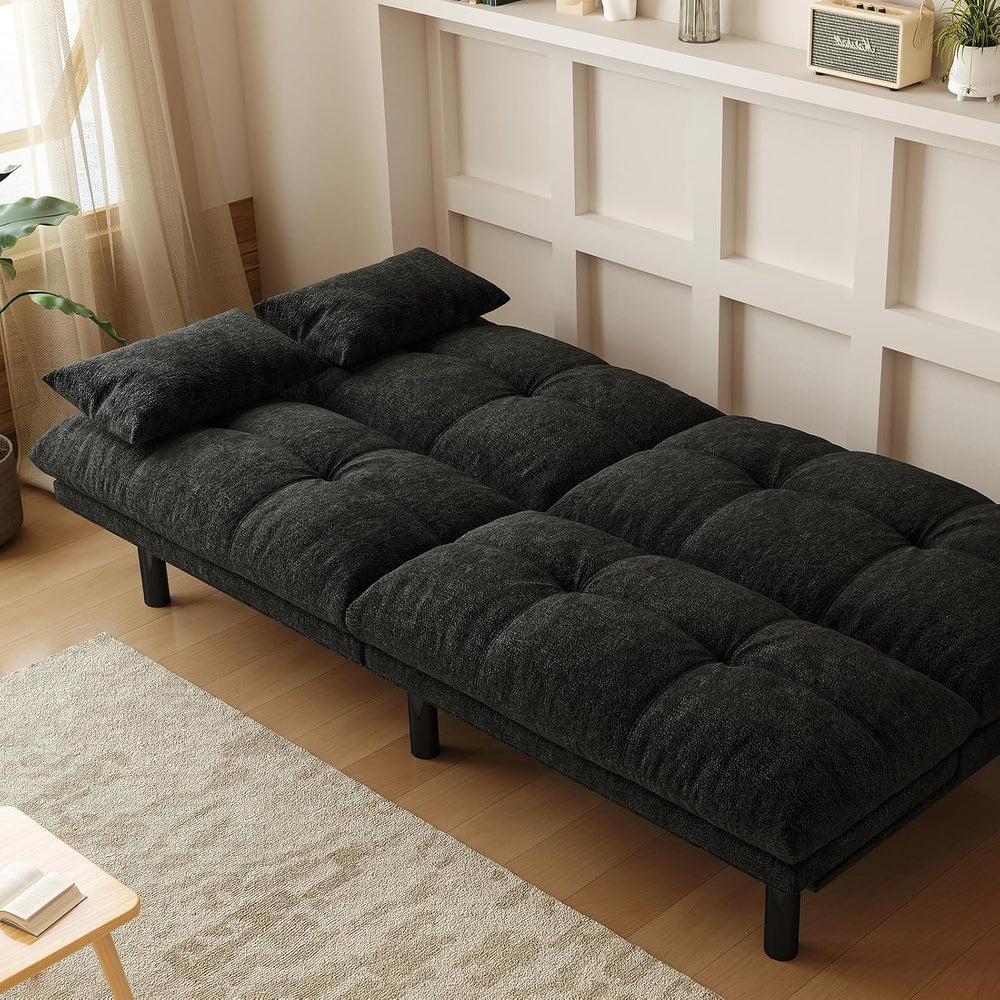Convertible Futon Sofa Bed Chenille Fabric 70" (Black)