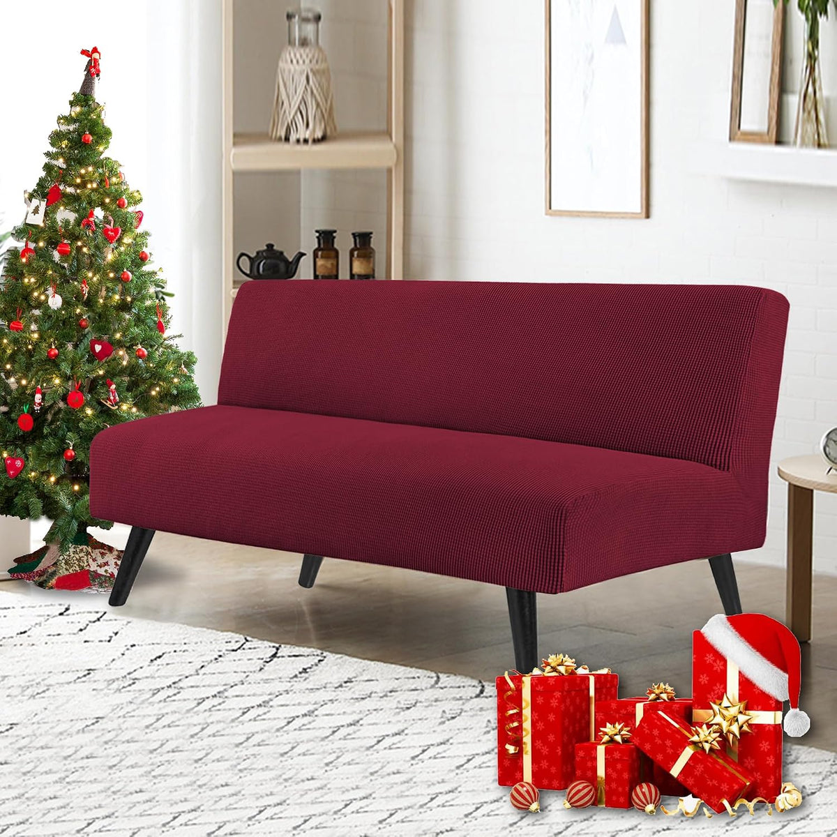 water repellent armless futon cover sofa bed slipcover shown in use