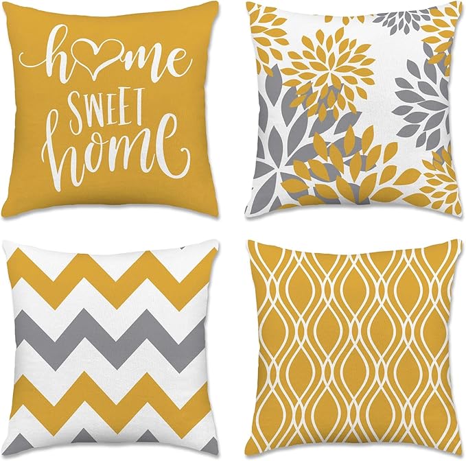 Hexagram Geometric Yellow Pillow Covers 18x18 Set of 4, Decorative Outdoor Boho by Hexagram