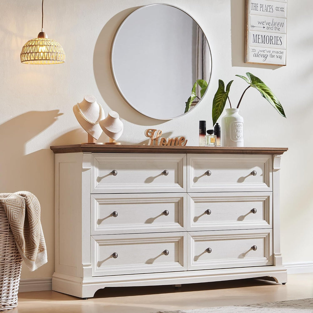 T4TREAM Farmhouse 6 Drawers Dresser for Bedroom, 54" Wide Wooden Chests