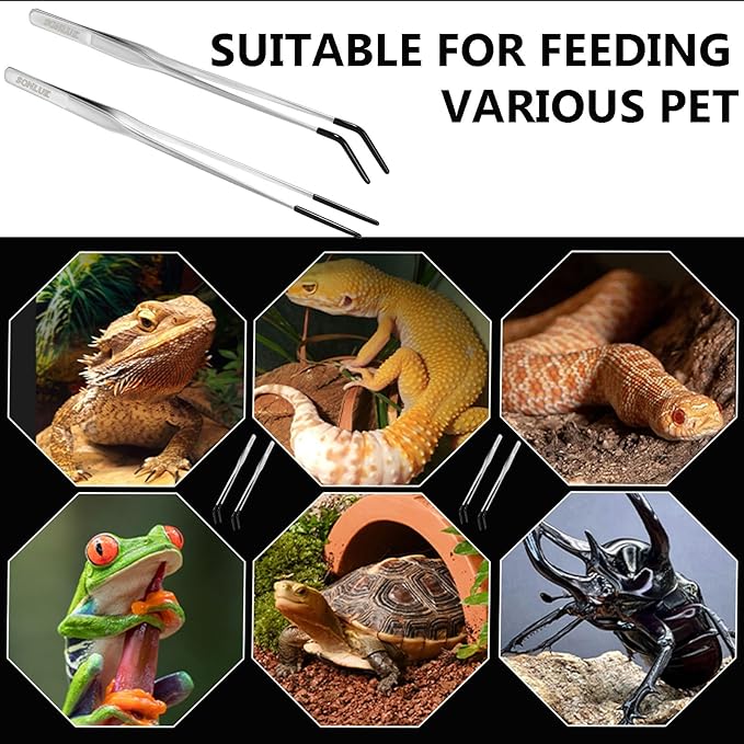 3 PACK Stainless Steel Reptile Feeding Tongs, 10.62" Straight &Curved Long - Image 7