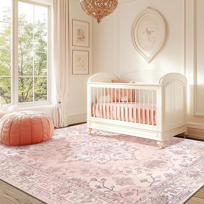 RELEANY Area Rugs 6'x8' Washable Non-Slip, Floral Vintage Distress Print - Image 2
