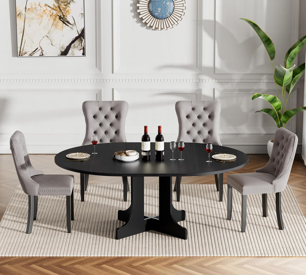 Henf 5 Piece Round Extendable Dining Table Set for 4, 43"-59" Wood ...