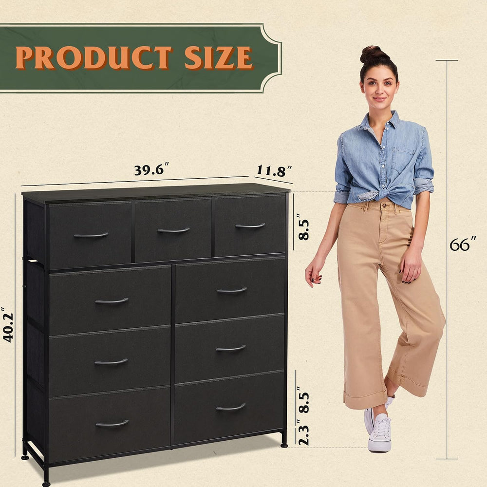 WLIVE Tall Dresser for Bedroom, 9 Drawer Chest of Drawers, Charcoal Black