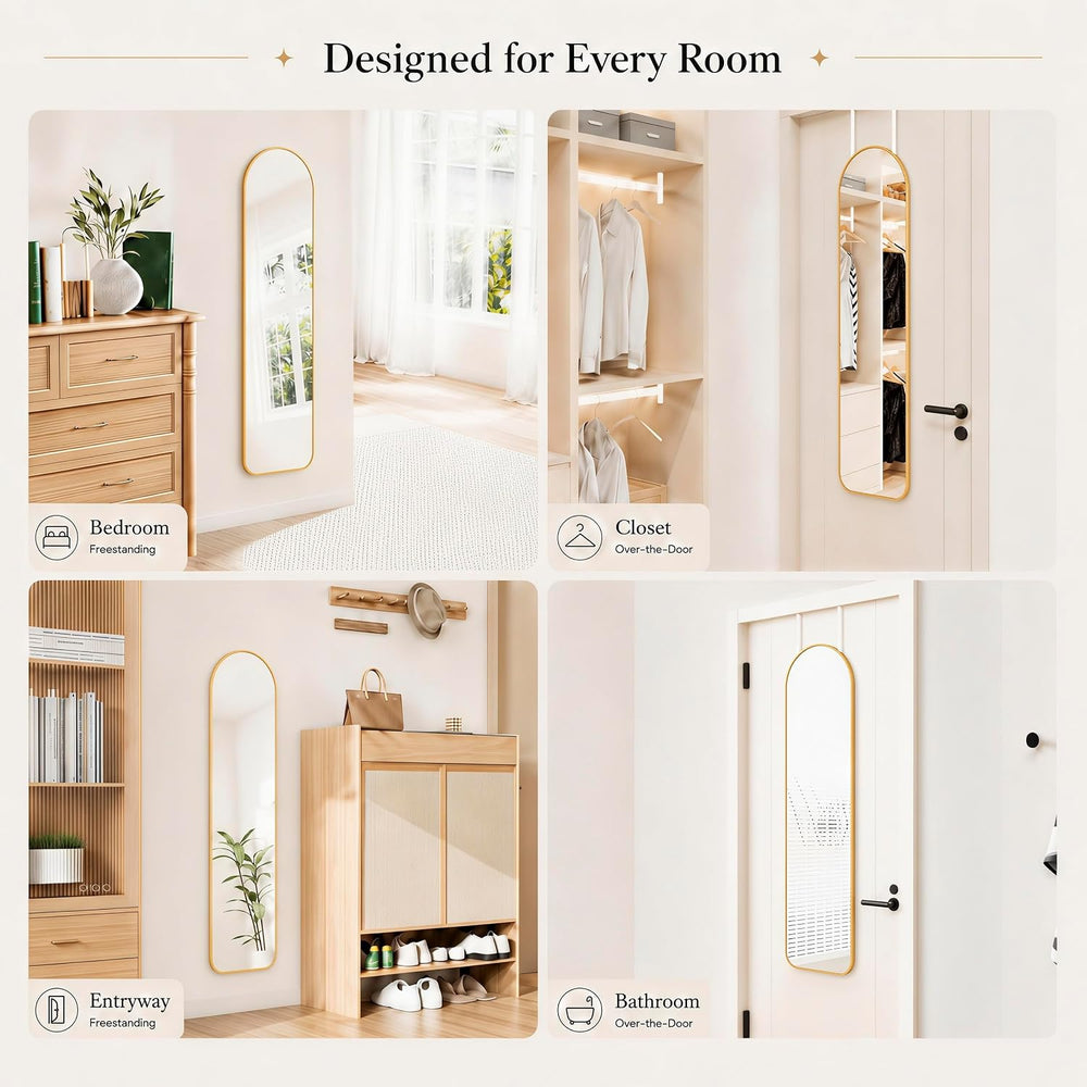 47x14" Full Length Mirror Over the Door Hang or Wall Mounted Gold
