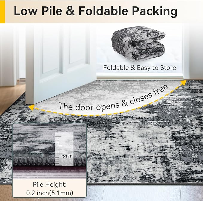 Washable Area Rugs 2'6''x8 Non-Slip Modern Abstract Soft - Image 4