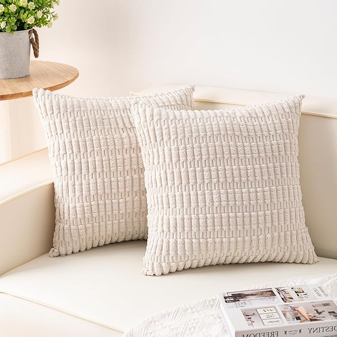 Pack of 2 Corduroy Decorative Throw Pillow Covers 26x26 InchSoft Striped Pillow by Unknown