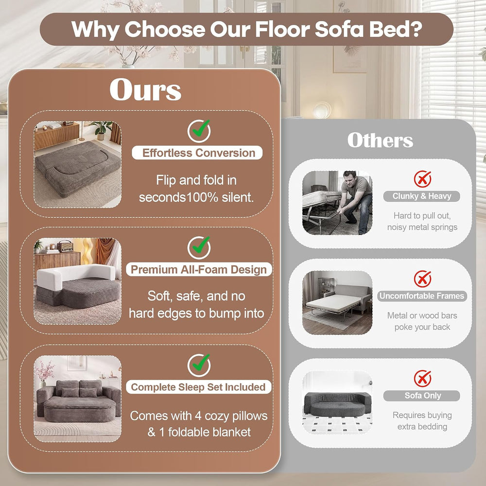75'' Folding Sleeper Sofa Bed, Memory Foam Fold Out Couch, Boneless F...