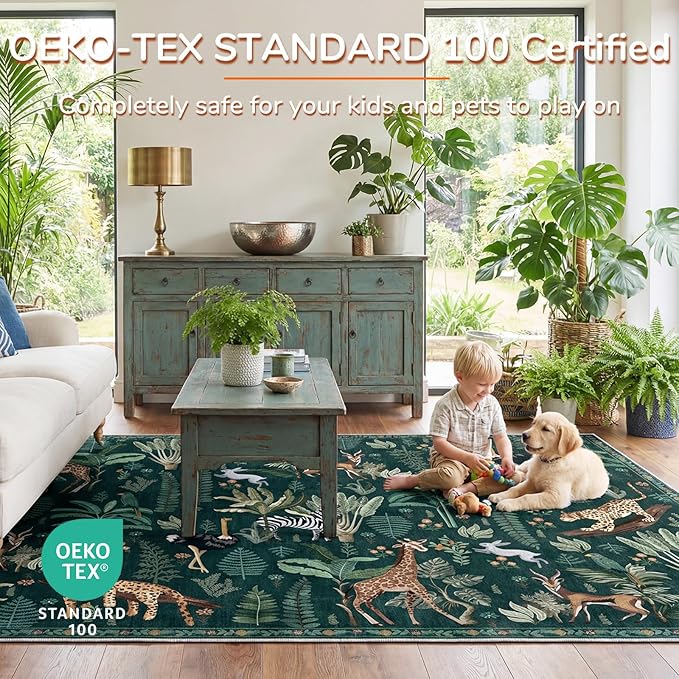 OPPODREAM Animal Soft Area Rugs 5x7, Washable Green Rug - Image 3
