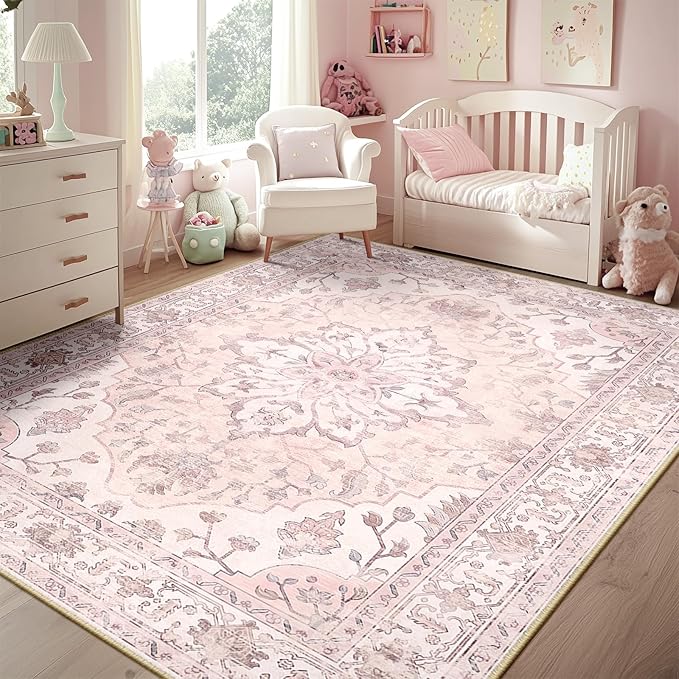 RELEANY Area Rugs 5'x8' Washable Non-Slip, Floral Vintage Distress Print - Image 7