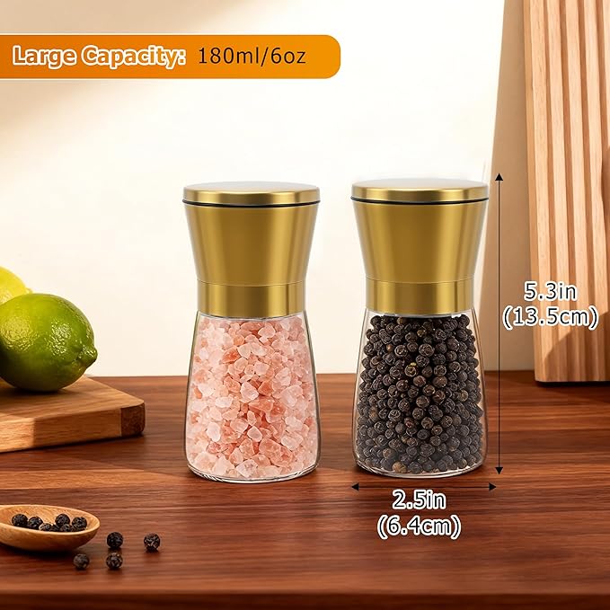 R DRURLCD Short Manual Gold Salt and Pepper Grinder Set of 2 - Image 2