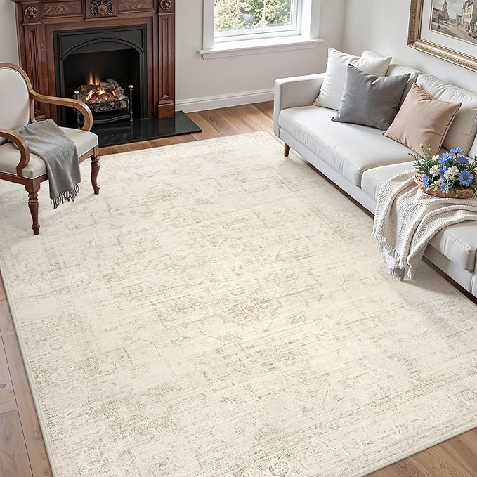 5x7 Area Rugs for Living Room: Vintage Boho Neutral Washable Rug Indoor Soft - Image 3