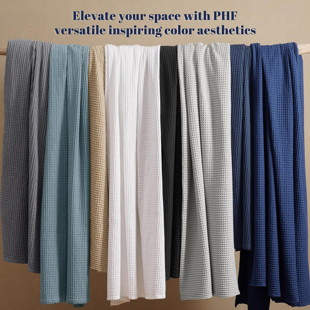 PHF 100% Cotton Waffle Blanket Lightweight Breathable, Queen Size, White